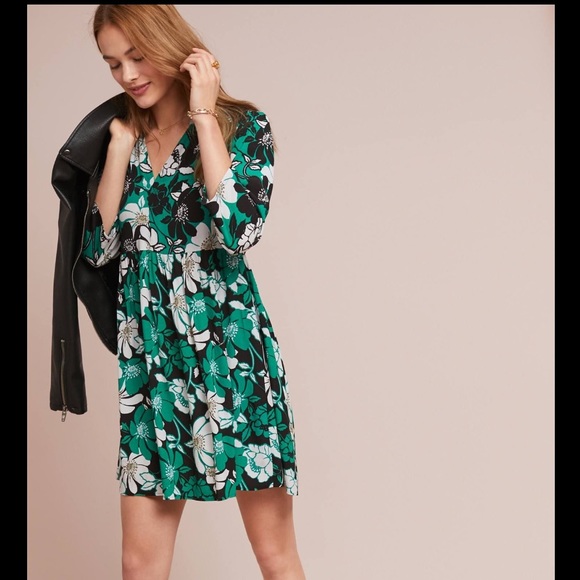 Anthropologie Dresses & Skirts - Anthropologie Maeve Juno Floral Mini Dress Green Black White Size XXS